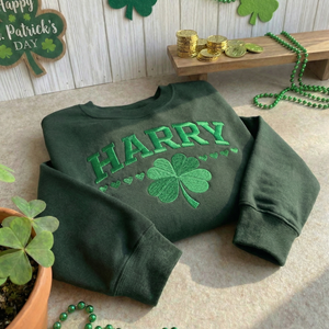 Custom Name Shamrock Embroidered Sweatshirt, Lucky Irish Top