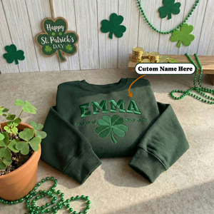 Custom Name Shamrock Embroidered Sweatshirt, Lucky Irish Top