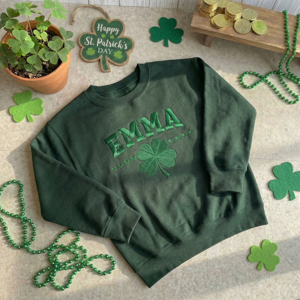 Custom Name Shamrock Embroidered Sweatshirt, Lucky Irish Top
