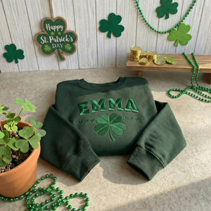 Custom Name Shamrock Embroidered Sweatshirt, Lucky Irish Top