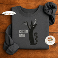 Custom Name Smoking Black Cat Embroidered Sweatshirt, Coffee Crew