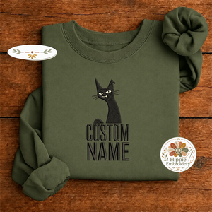 Custom Name Smug Black Cat Embroidered Sweatshirt, Sarcastic Crew