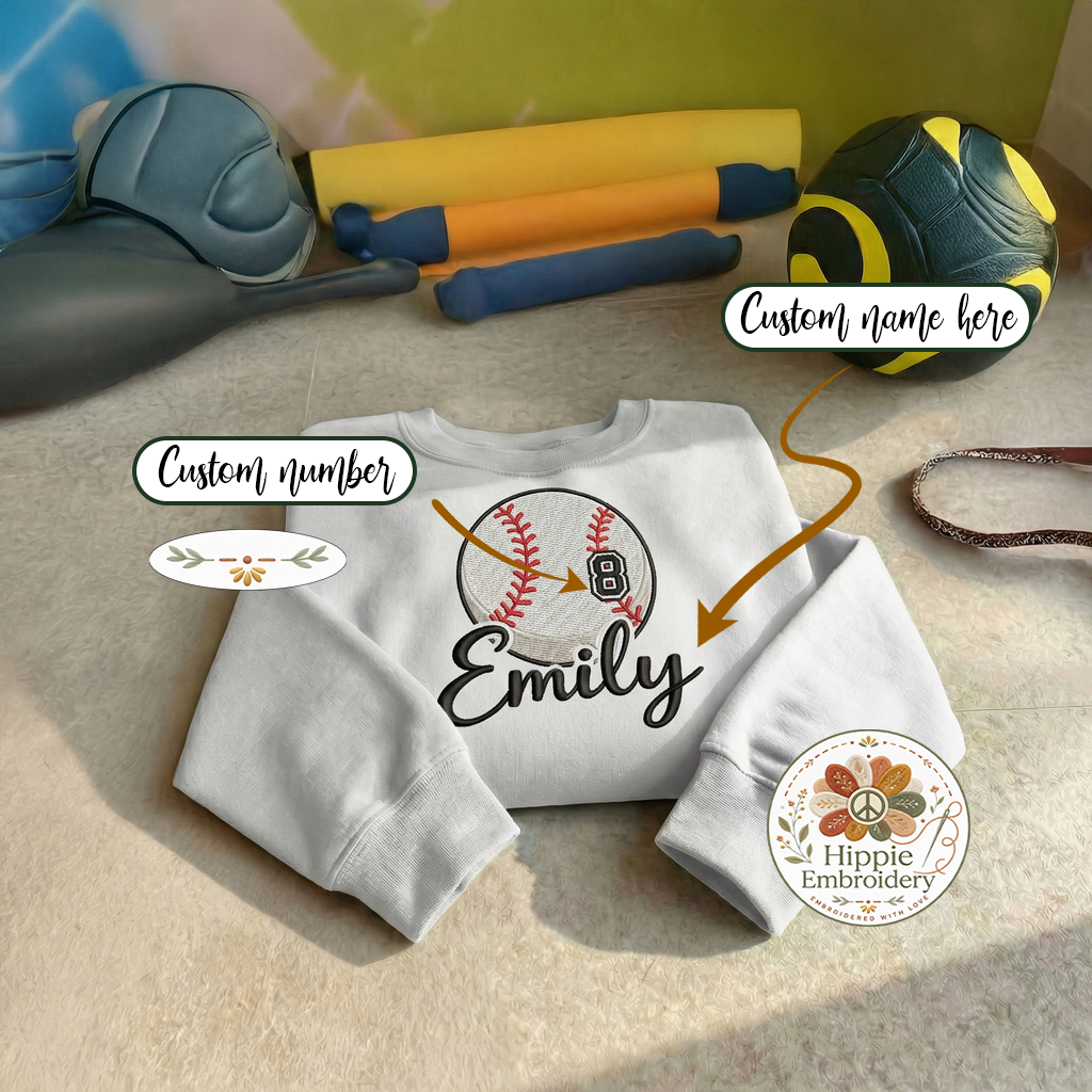 Custom Name Sports Embroidered Sweatshirt, Team Number Top
