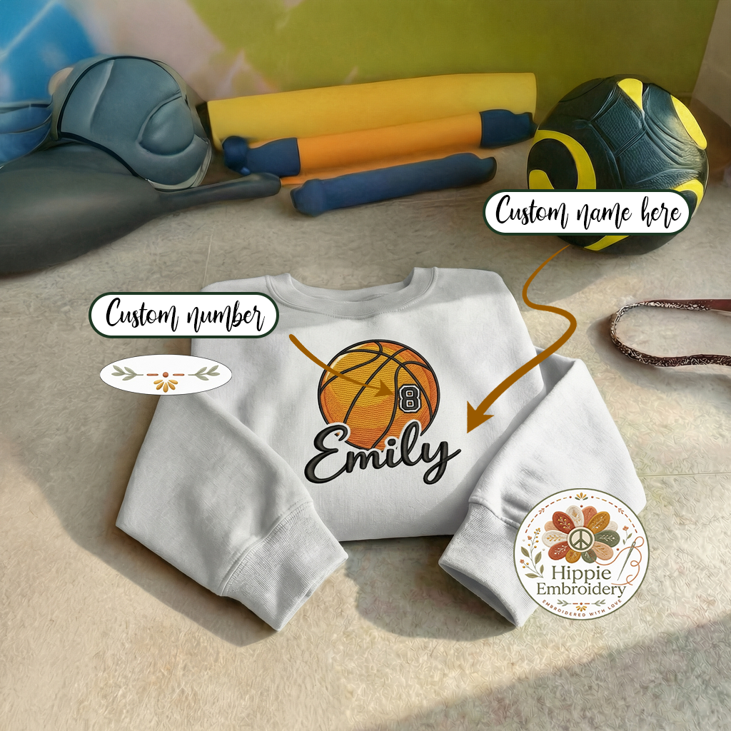 Custom Name Sports Embroidered Sweatshirt, Team Number Top