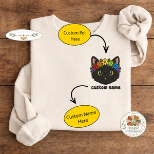 Custom Pet Photo Flower Crown Embroidered Sweatshirt, Portrait Crew