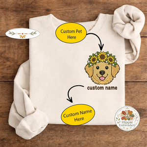 Custom Pet Photo Flower Crown Embroidered Sweatshirt, Portrait Crew