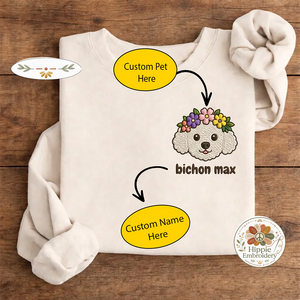 Custom Pet Photo Flower Crown Embroidered Sweatshirt, Portrait Crew