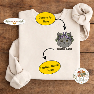 Custom Pet Photo Flower Crown Embroidered Sweatshirt, Portrait Crew