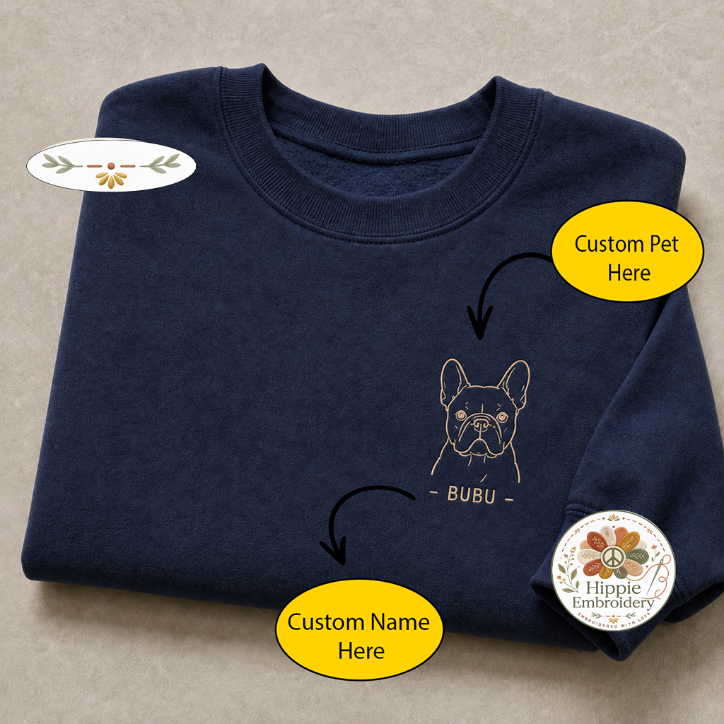 Custom Pet Photo Minimalist Embroidered Sweatshirt, Portrait Crew
