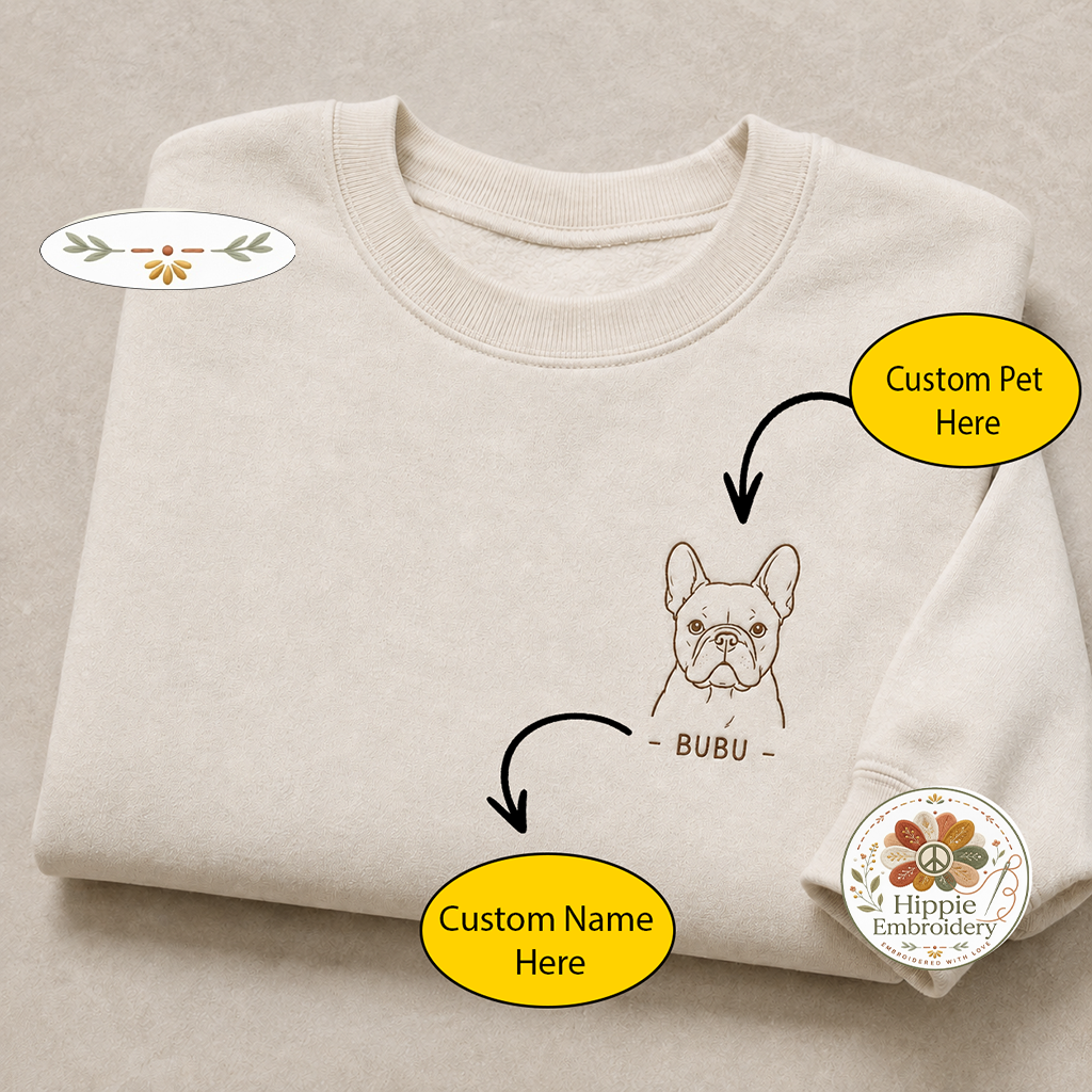 Custom Pet Photo Minimalist Embroidered Sweatshirt, Portrait Crew