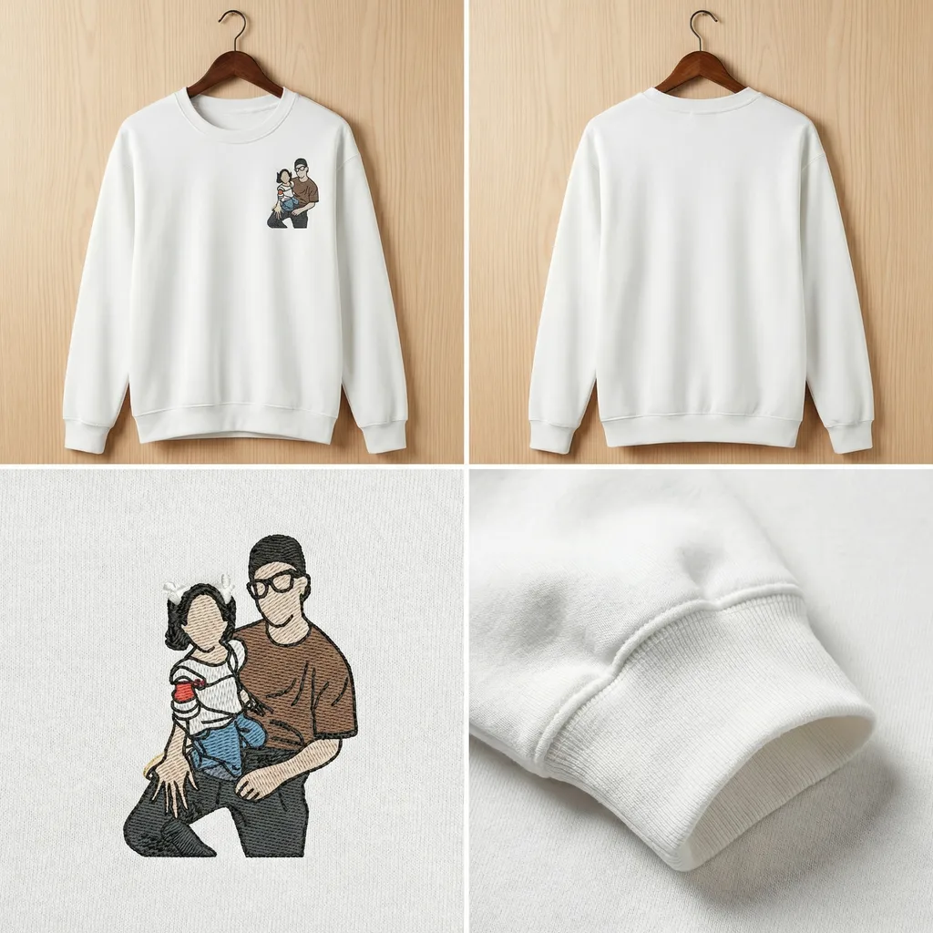 Custom Photo Portrait Embroidered Sweatshirt, Family Keepsake