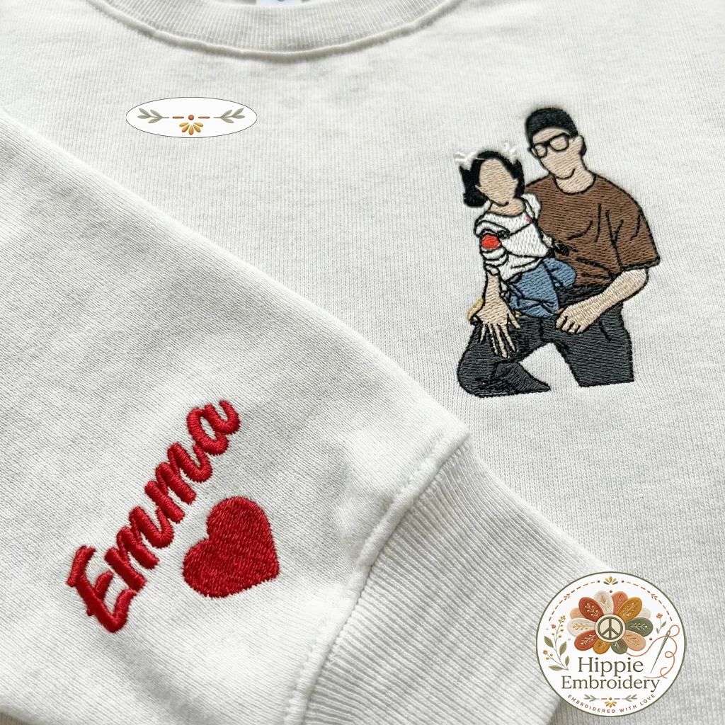 Custom Photo Portrait Embroidered Sweatshirt, Family Keepsake