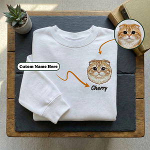 Customized Cat Embroidered Sweatshirt, Pet Portrait Top