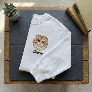 Customized Cat Embroidered Sweatshirt, Pet Portrait Top