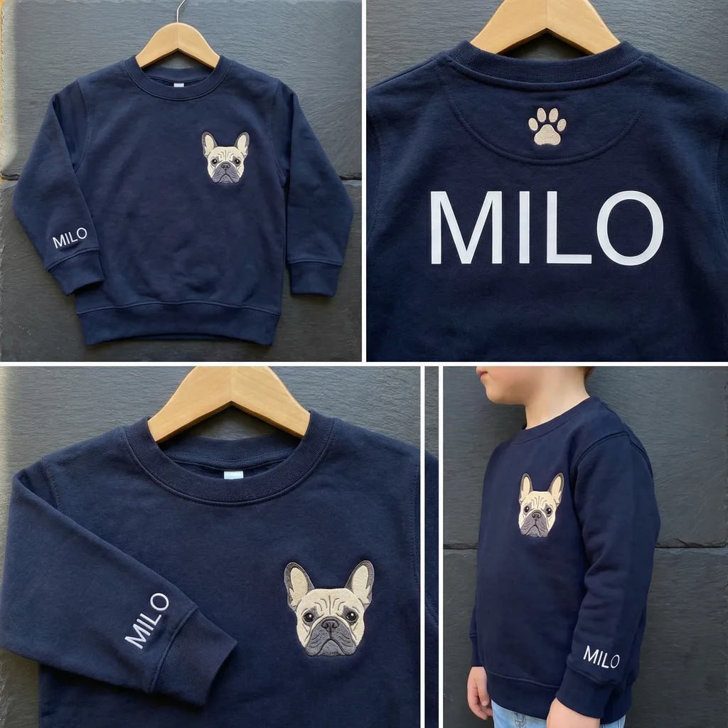 Customized Dog Embroidered Sweatshirt, Pet Portrait Top