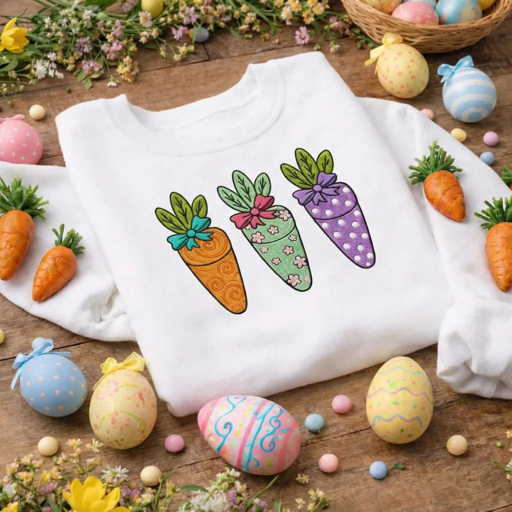 Decorative Easter Carrot Embroidered Sweatshirt, Spring Top