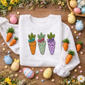 Decorative Easter Carrot Embroidered Sweatshirt, Spring Top