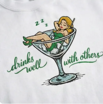 Drinks Well With Others Embroidered Sweatshirt, Irish Top