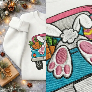 Easter Bunny Truck Embroidered Sweatshirt, Retro Pickup Top