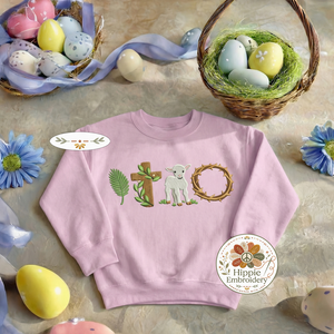 Easter Symbols Embroidered Sweatshirt, Lamb Cross Faith Top