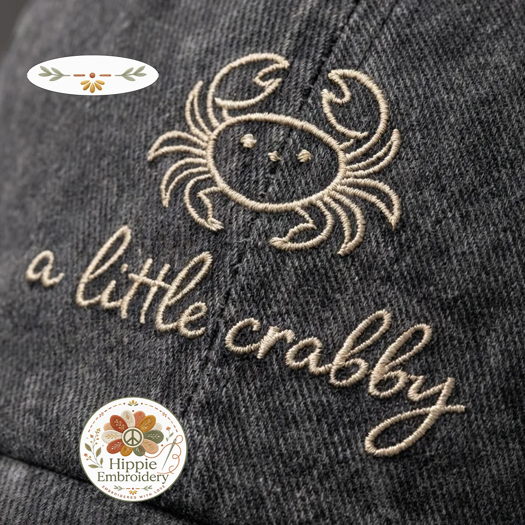 Embroidered A Little Crabby Hat, Minimalist Crab Cap