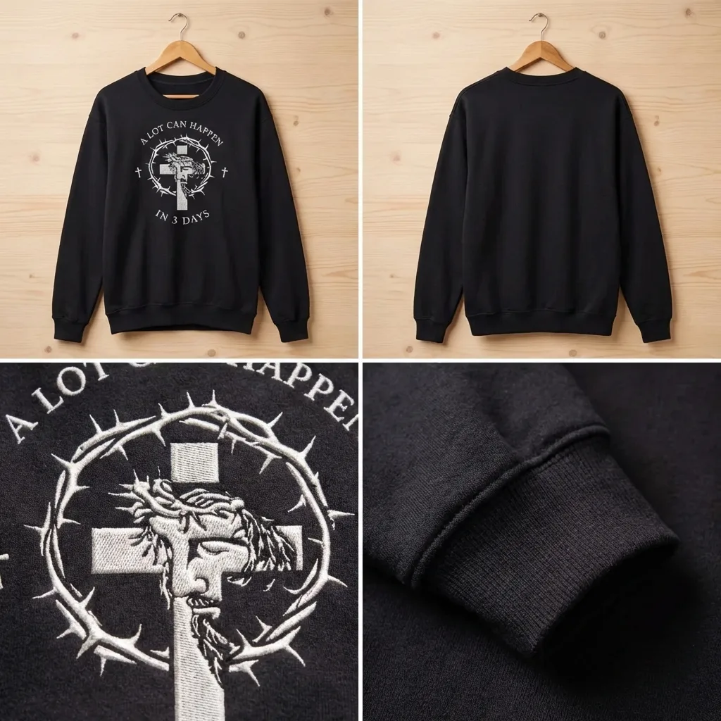 Embroidered A Lot Can Happen Sweatshirt, Easter Faith Top
