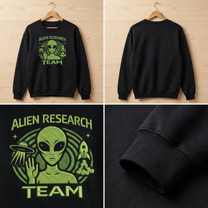Embroidered Alien Research Team Sweatshirt, Funny Sci-Fi Top