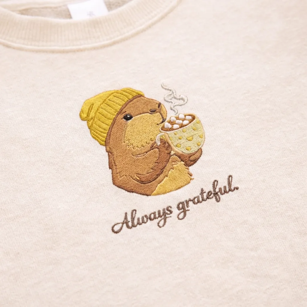 Embroidered Always Grateful Capybara Sweatshirt, Cute Top