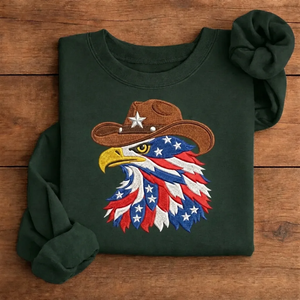 Embroidered American Eagle Cowboy Sweatshirt, Patriotic USA Crewneck
