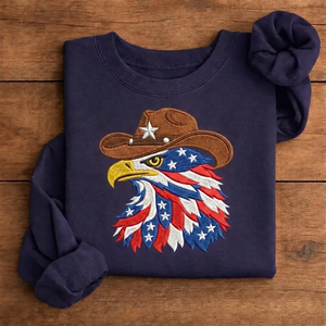 Embroidered American Eagle Cowboy Sweatshirt, Patriotic USA Crewneck
