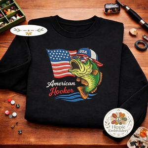 Embroidered American Hooker Sweatshirt, Funny Fishing Crewneck
