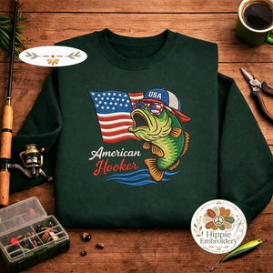 Embroidered American Hooker Sweatshirt, Funny Fishing Crewneck