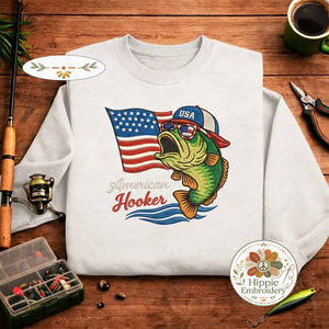 Embroidered American Hooker Sweatshirt, Funny Fishing Crewneck