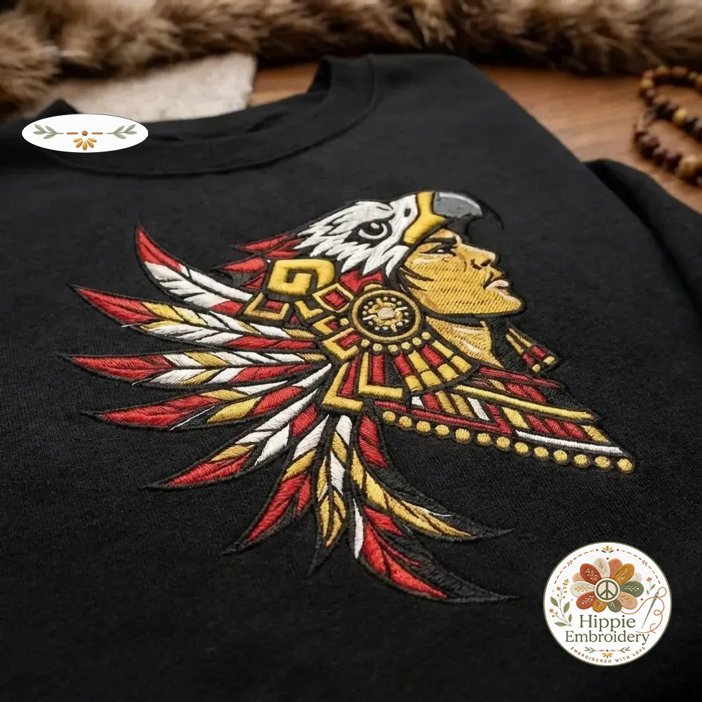 Embroidered Aztec Eagle Warrior Sweatshirt, Ancient Culture Shirt