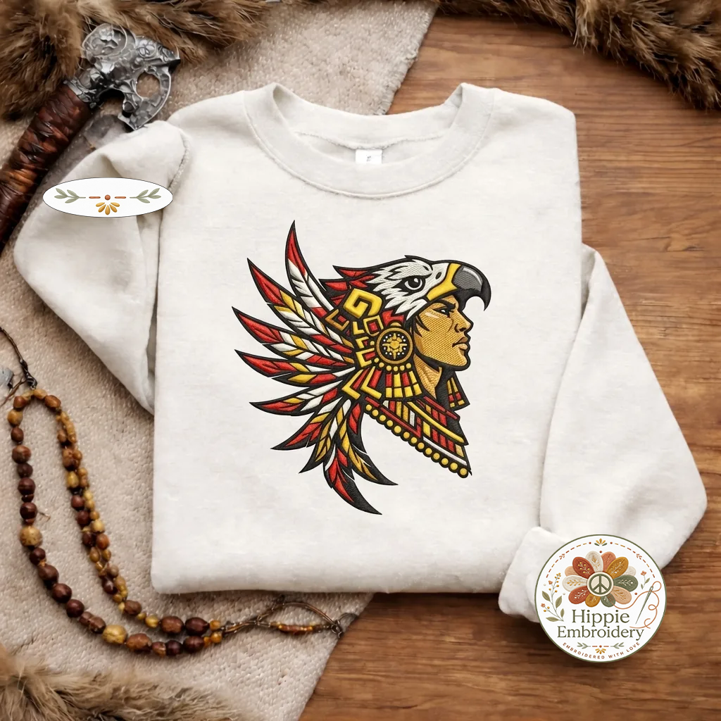 Embroidered Aztec Eagle Warrior Sweatshirt, Ancient Culture Shirt
