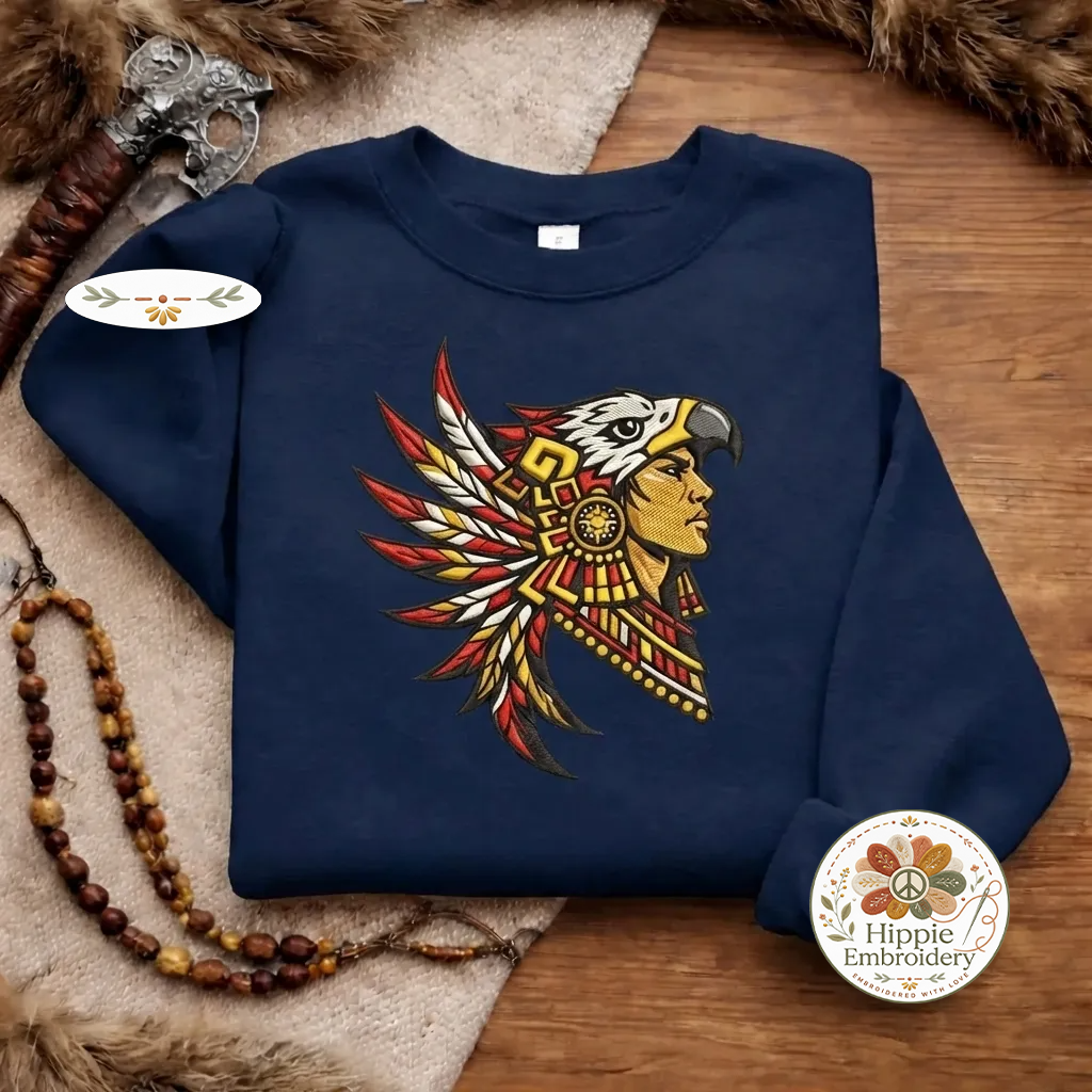Embroidered Aztec Eagle Warrior Sweatshirt, Ancient Culture Shirt