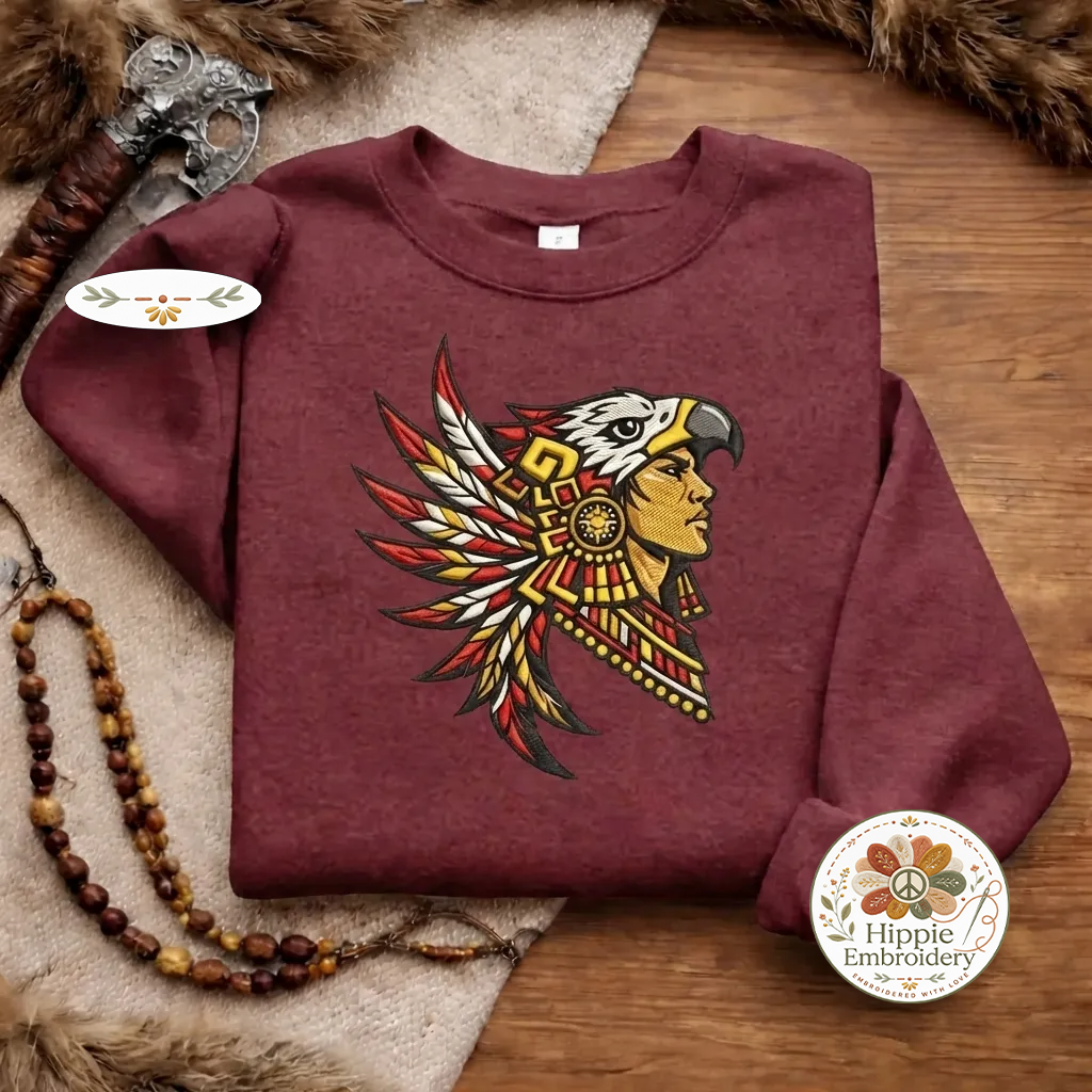 Embroidered Aztec Eagle Warrior Sweatshirt, Ancient Culture Shirt