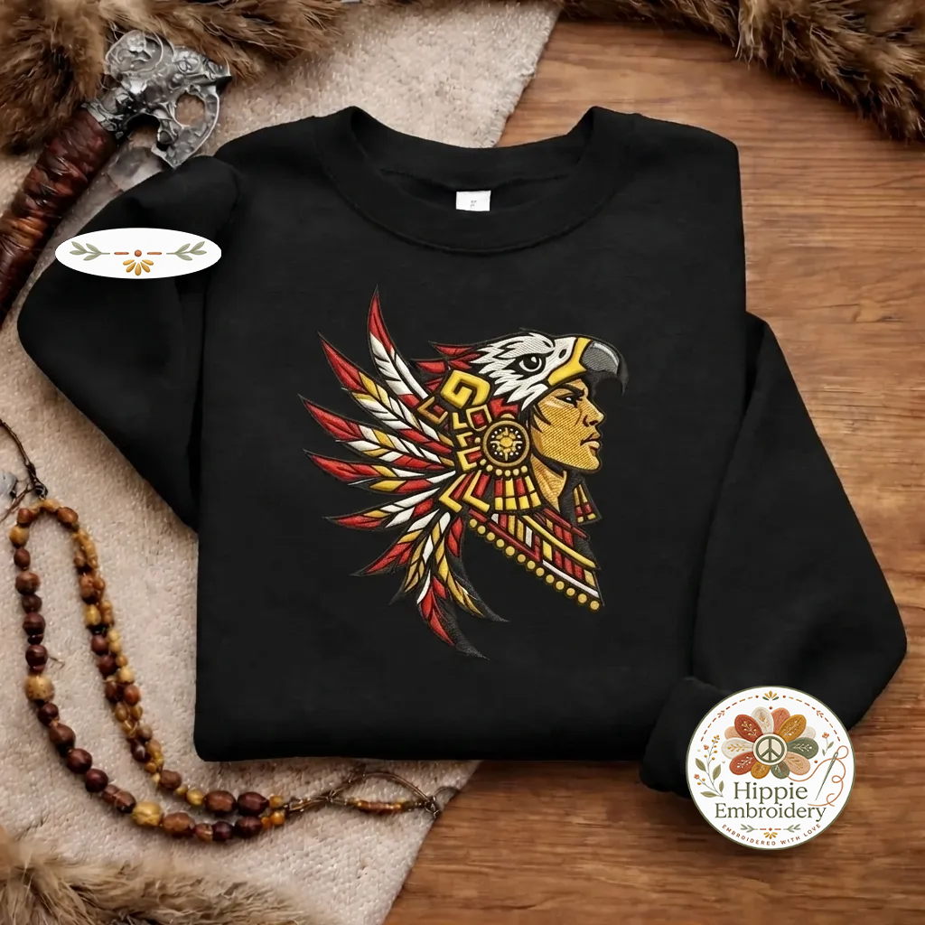 Embroidered Aztec Eagle Warrior Sweatshirt, Ancient Culture Shirt