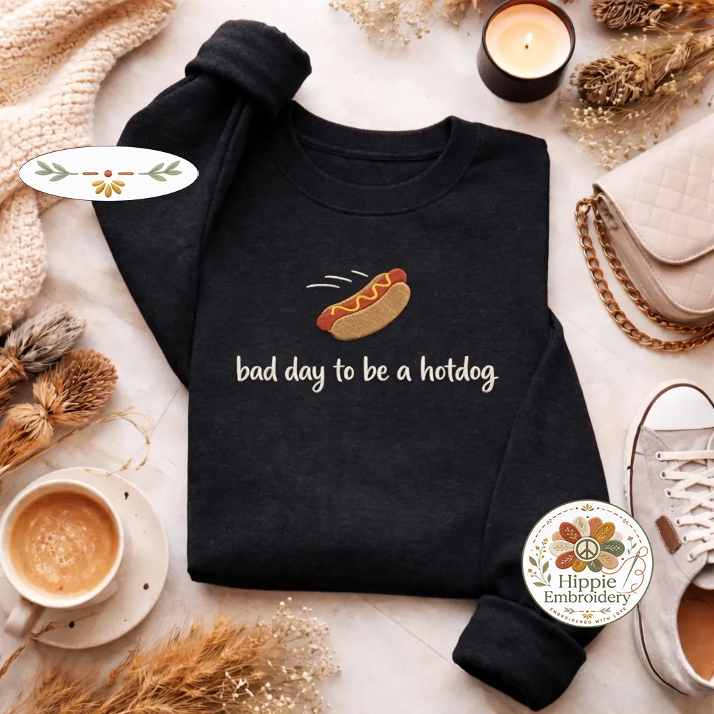 Embroidered Bad Day To Be A Hotdog Sweatshirt, Funny Meme Shirt
