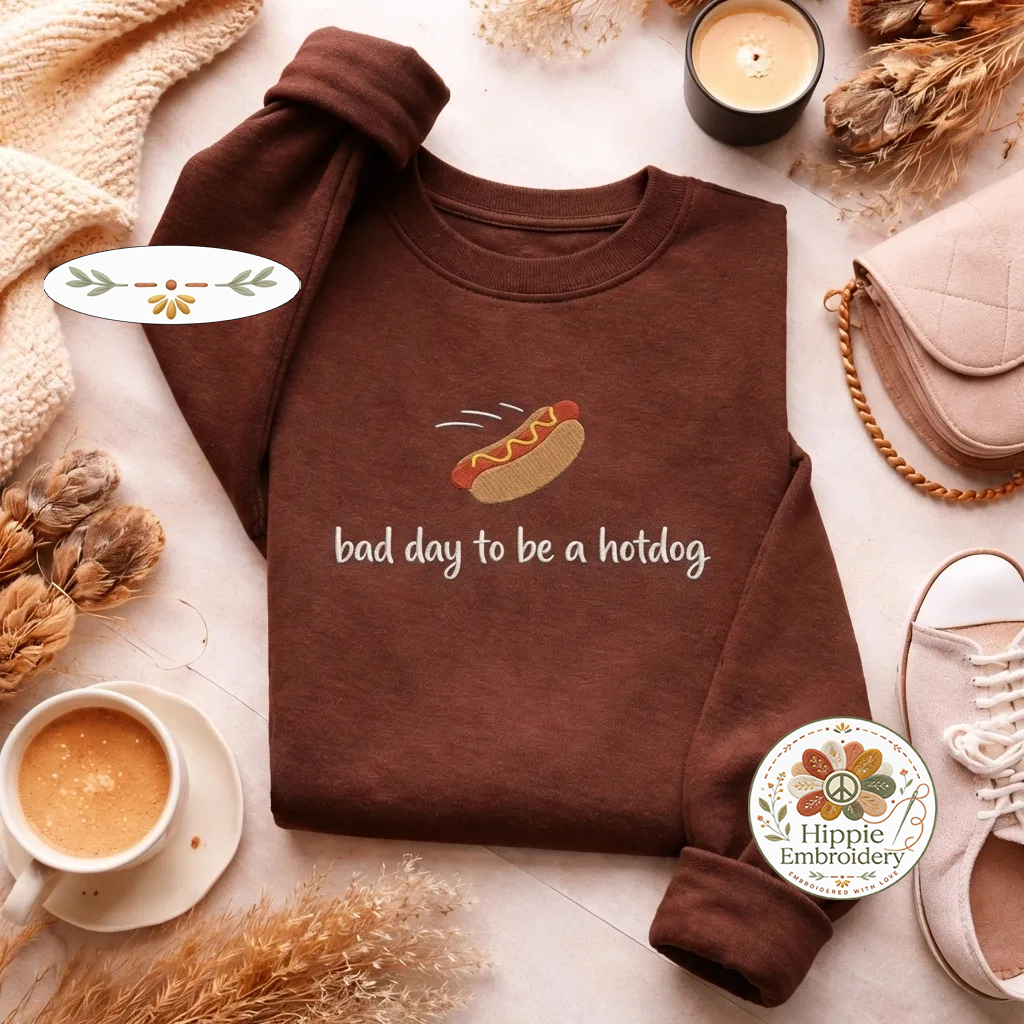 Embroidered Bad Day To Be A Hotdog Sweatshirt, Funny Meme Shirt