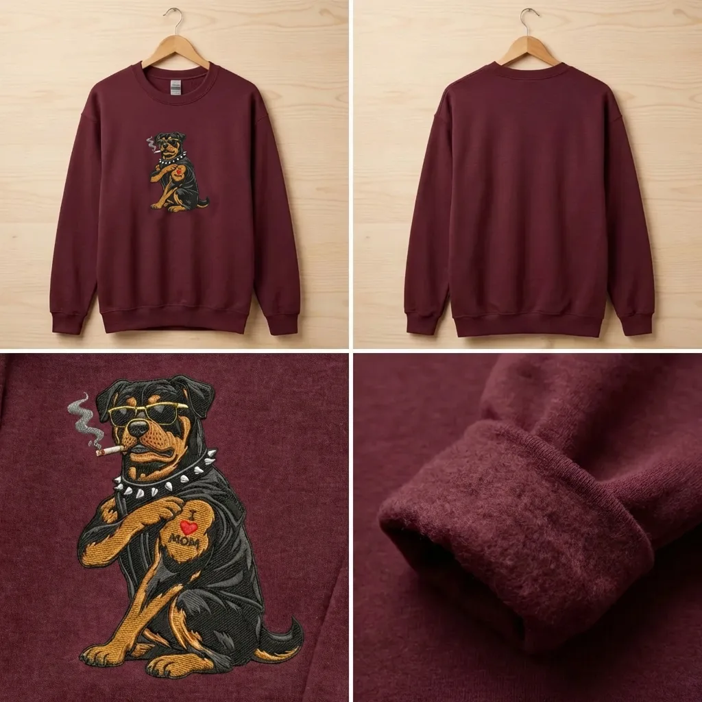 Embroidered Badass Rottweiler Sweatshirt, Tough Dog I Love Mom Shirt
