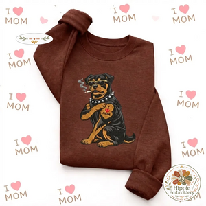 Embroidered Badass Rottweiler Sweatshirt, Tough Dog I Love Mom Shirt