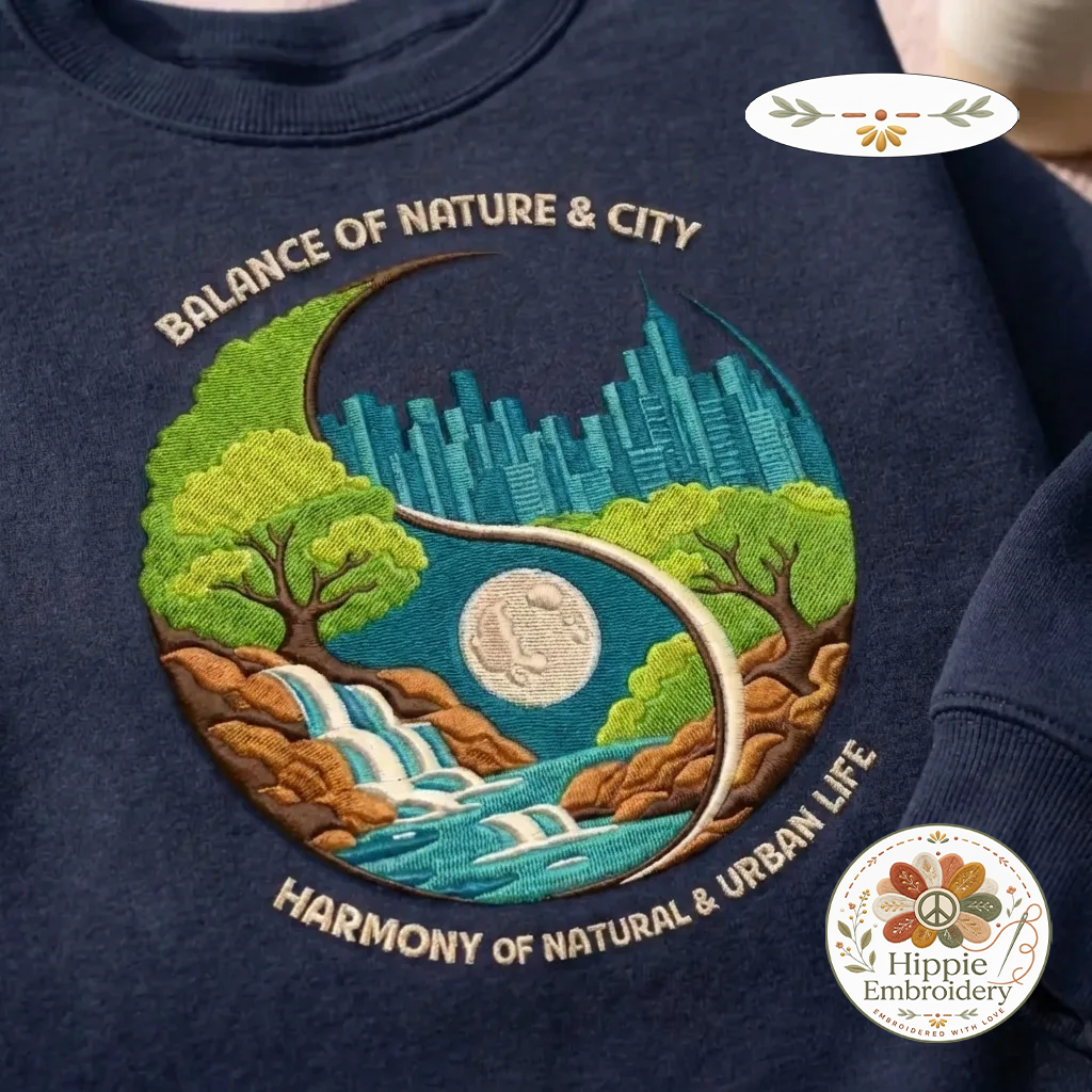 Embroidered Balance Of Nature Sweatshirt, Yin Yang Life Shirt