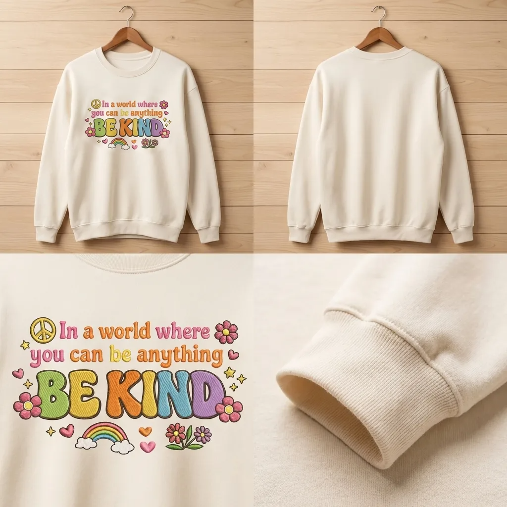 Embroidered Be Kind Sweatshirt, Inspirational Kindness Crewneck