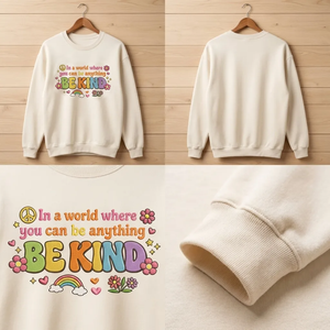 Embroidered Be Kind Sweatshirt, Inspirational Kindness Crewneck