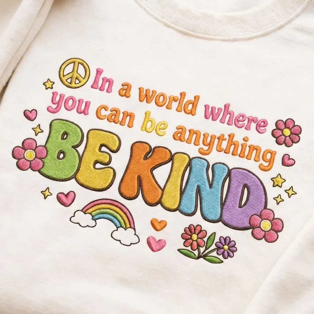 Embroidered Be Kind Sweatshirt, Inspirational Kindness Crewneck
