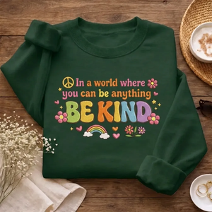 Embroidered Be Kind Sweatshirt, Inspirational Kindness Crewneck