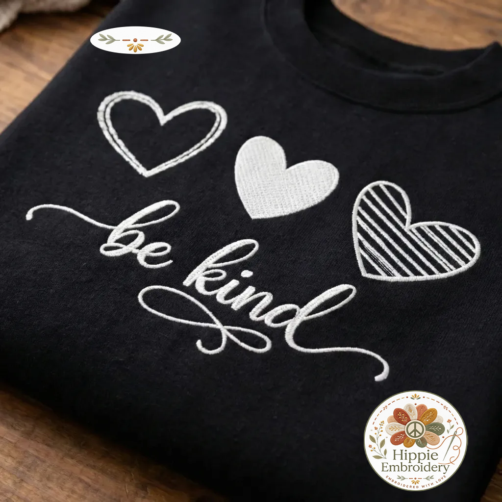 Embroidered Be Kind Sweatshirt, Minimalist Heart Top