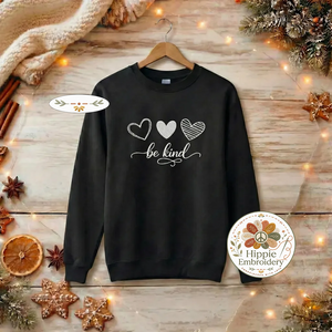 Embroidered Be Kind Sweatshirt, Minimalist Heart Top