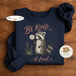 Embroidered Be Kind of Feral Raccoon Sweatshirt, Sarcastic Crew